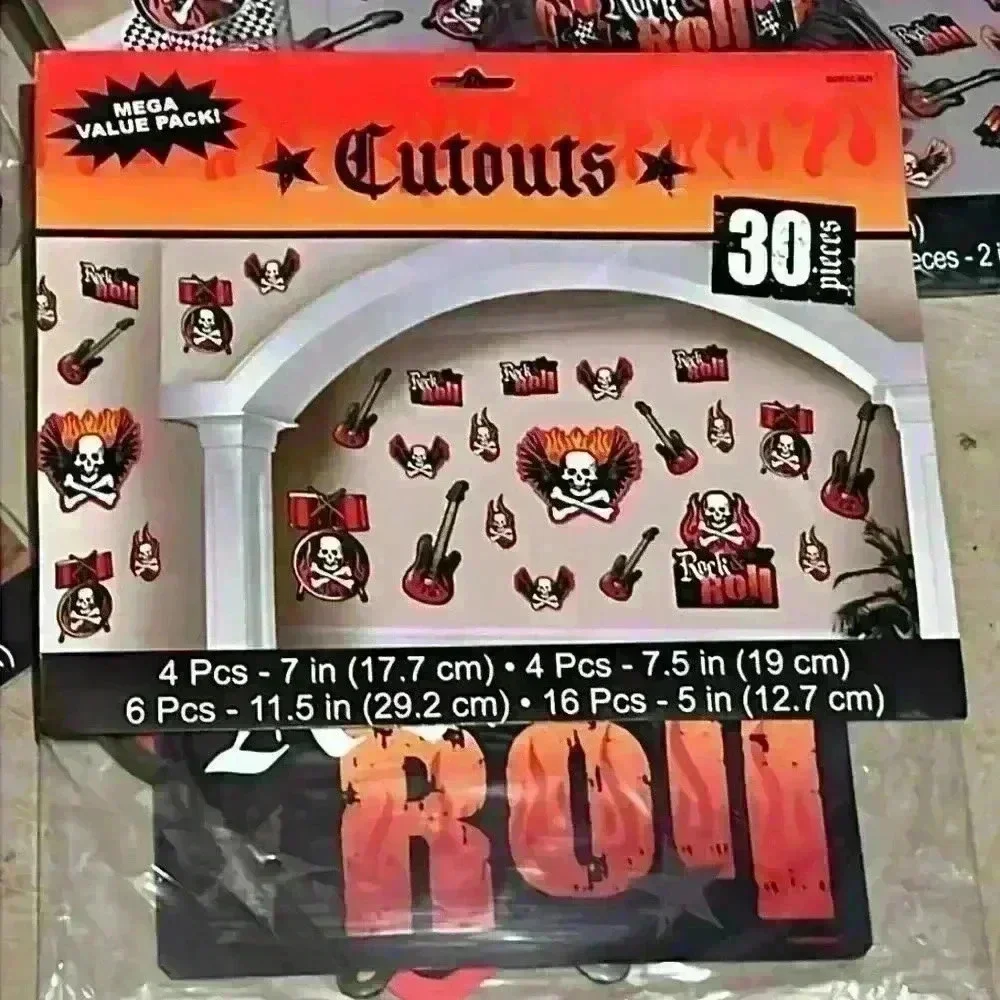 HUGE Rock N Roll Party Lot Decor Banner table toppers, scene setter lanterns